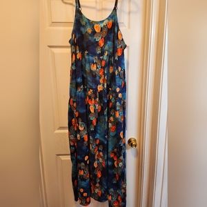 YESNO Summer Casual Loose Bohemian Floral Maxi Dress---Navy
